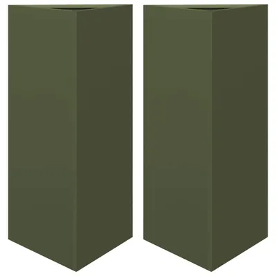 Productafbeelding van vidaXL Plantenbakken, 2 stuks, olijgroen, driehoekig, 40x34,5x75 cm, staal