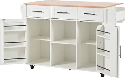 Produktbild von Merax Küchenwagen mit erweiterbarer Arbeitsplatte,Kücheninsel mit 3 Schubladen, Servierwagen Küchenschrank Küchentrolley, 139x46(71)x91,5 cm, Weiß