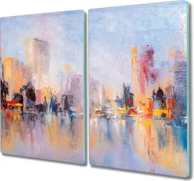 Produktbild von Coloray Herdabdeckplatte 2x30x52 cm Schneidebrett Kochplattenabdeckung Küchenbrett Hackbrett - Malerei der Stadt