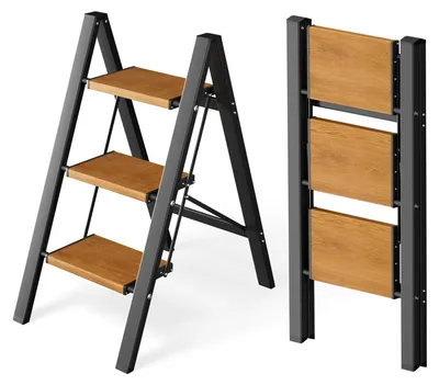 Imagen del producto de Escalera de tres peldaños, plegable, de aluminio, ligera, para uso doméstico y jardín