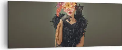 Produktbild von Bild auf Leinwand - Leinwandbild - Einteilig - Frau Katze Blumen - 140x50cm - Wand Bild - Wanddeko - Wandbilder - Leinwanddruck - Bilder - Wanddekoration - Leinwand bilder - Wandbild - AB140x50-4825