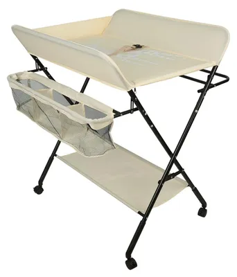 Image de Table à langer, modèle pliable, grand espace de rangement, beige