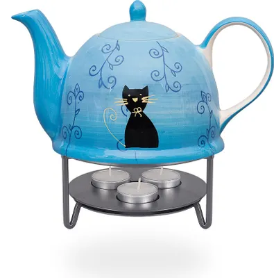 Produktbild von Teekanne mit Stövchen / Teekrug / Teebereiter 1,5l mit Katze