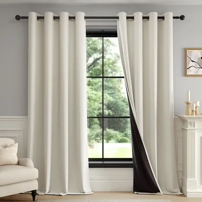 Verdunkelungsvorhänge Beige 213 cm, 2 Paneele, Ösen, thermisch isoliert