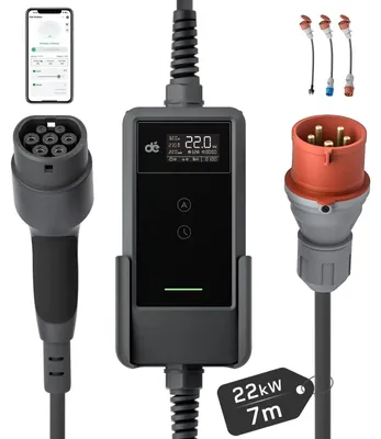 Obrázok produktu pre Prenosná nabíjačka pre elektromobily - Mobilná nabíjačka do auta - Elektrická nabíjačka - Nabíjací kábel typu 2 - 7 metrový kábel