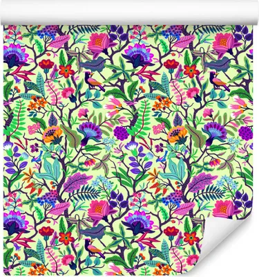 Produktbild von 10m VLIES TAPETE Rolle Blumen Ornamente Flora Pflanzen Vügel Folklore XXL