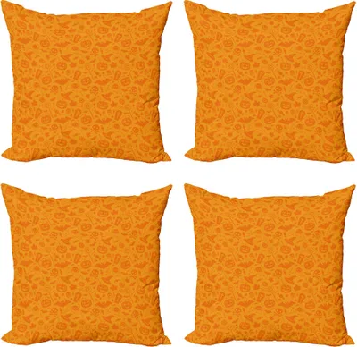Produktbild von ABAKUHAUS Halloween Kissenbezug Set (4 Stück), Halloween-Kürbis-Schädel, Moderner Doppelseitiger Digitaldruck, 45 cm x 45 cm, Orange