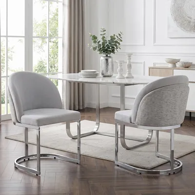 Imagen del producto de Sillas de comedor Flieks, juego de 2 unidades, con patas de silla galvanizadas en color plateado, cómodas, transpirables, fabricadas en tejido de chenilla, ideales para la cocina, sillas tapizadas, color gris claro y plateado