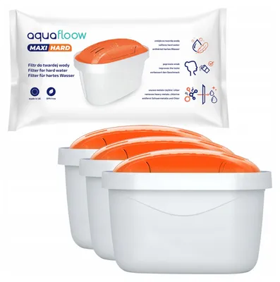 A product shot showing a package of water filters and three individual water filters.