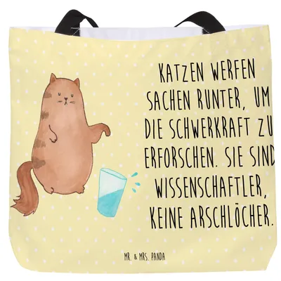 Produktbild von Mr. & Mrs. Panda Beutel Katze Wasserglas - Gelb Pastell - Geschenk, Büchertasche, Katzen, Einkaufstasche, Wasser, Cat, Reisetasche, Laptoptasche, Neugierig, Cats, Tasche