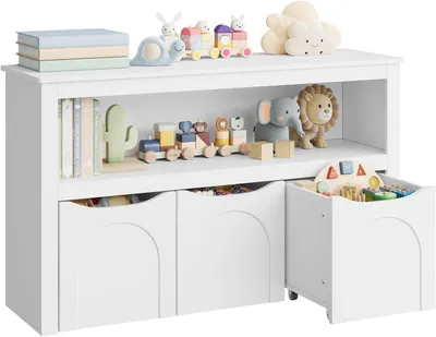 Produktbild von WOLTU Kinderregal Spielzeugaufbewahrung mit Rollen, Spielzeugschrank, 100 x 30 x 59.5 cm, Weiß
