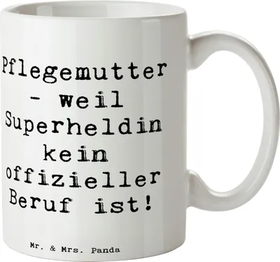 Produktbild von Mr. & Mrs. Panda Teetasse Spruch Pflegemutter Superheldin - Weiß - Geschenk, Fürsorge, Kaffeebecher, Freude, Pott, Geburtstage, Erziehung, Kaffeepott, Liebe, Kaffeetasse