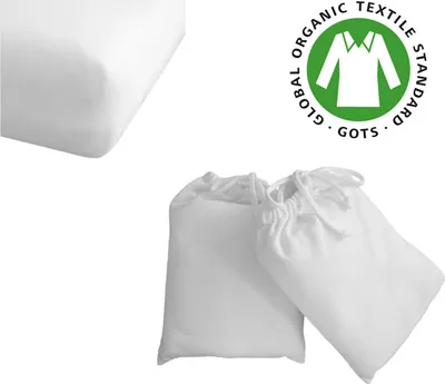 Produktbild von Doppelpack Spannbettlaken reine Bio Baumwolle 60x120 - 70x140 cm weiss für Kinder - Baby Bett