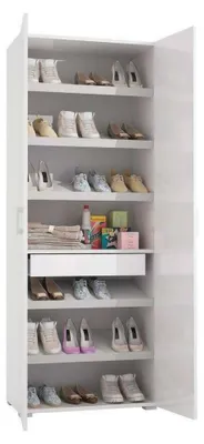 Produktbild von Mehrzweckschrank Ginestra, Linearschrank mit 2 Flügeltüren, Kleiderschrank mit 6 Regalen, Modernes Schuhregal, 100% Italy, 72x37h195 cm, Weiß