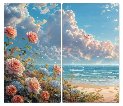 Produktbild von Spritzschutz Herdabdeckplatte Schneidebrett aus Glas Strandzeit mit Rosen 2-Teilig (60x52cm)