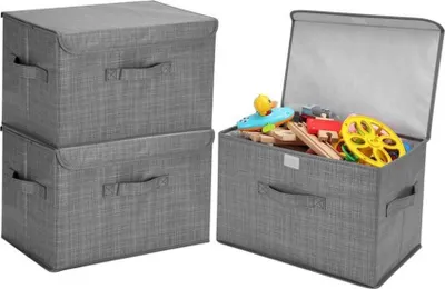 Immagine prodotto di Azomor® Grandi contenitori pieghevoli con coperchio e manici robusti, set da 3 pezzi