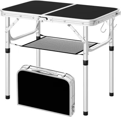 Produktbild von WOLTU Campingtisch Höhenverstellbar, 60x40cm Tischplatte, aus MDF und Alu : Schwarz Farbe: Schwarz