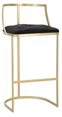 Image de Tabouret de bar Istanbul en fer doré et velours noir – Ø 45 x H 90 cm