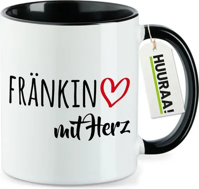Produktbild von Huuraa Kaffeetasse Fränkin mit Herz 330ml Schwarz Keramik Kaffeebecher Geschenkidee