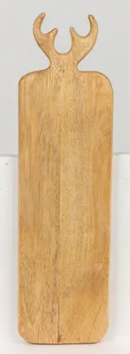 Produktbild von Servierbrett aus Mangoholz mit Geweihgriff ca. 56x15x1,7 cm – edles rustikales Holzbrett zum Servieren und Dekorieren im Landhaus- oder Chalet-Stil