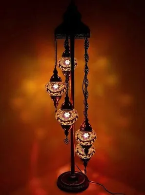 Image de Lampadaire mosaïque turc - Fait main - Authentique - 5 bulbes - Éléments de Pâques marron - Hauteur 120 cm