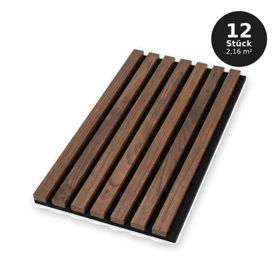 Produktbild von Lamelldekor 30x60 cm - Set 12 Stück (2,16 m²) - MDF-Paneele - Wandverkleidung - Filzunterlage - CATANA