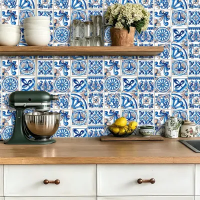 Produktbild von Marokkanische Fliesenaufkleber - Selbstklebende Mosaik Wandaufkleber für Küche - 40 Stück, 10x10 cm