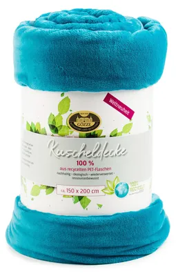Produktbild von GÖZZE Wohndecke aus recycelten Materialien flauschige weiche nachhaltige Kuscheldecke Petrol 150 x 200 cm