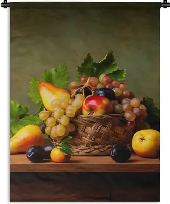 Produktbild von MuchoWow® Wandteppich Wandbehang Rustikal - Korb - Obst - Stilleben 150x200 cm Tapisserie Dekoration Wandtuch - Wandaufhängung - Moderner