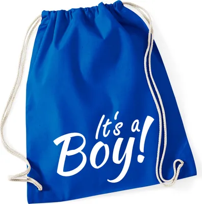 Produktbild von Huuraa Turnbeutel It`s a Boy! Schriftzug 12 Liter Bright Royal Baumwolle Rucksack Geschenkidee