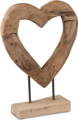 Produktbild von formano Deko Objekt Herz Holz Skulptur aus massivem Teakholz 40 cm auf Standfuß