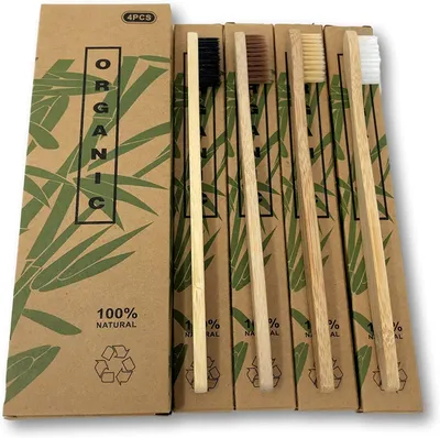 Produktbild von EKNA Holz Zahnbürste - Bambus Zahnbürste - Zahnbürste - 4er Set