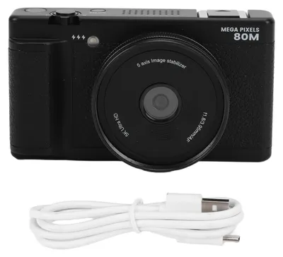 Produktbild von Digitalkamera 80 MP 5K mit 270-Grad-Klappbildschirm, 2,8-Zoll-LED-Fülllicht, 18-fachem Zoom, HD, kompaktes Reisevideo für Anfänger, Studenten, Schwarz