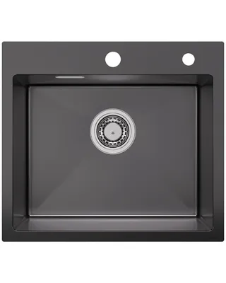 Produktbild von Sofetiy max Spülbecken Schwarz 50x45cm, Spüle /Schwarz Anthrazit, Küchenspüle Edelstahl für Unterschränke ab 50cm Breite, inkl. Siphon