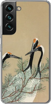 Produktbild von MuchoWow® Handyhülle Schutzhülle Hülle für Telefoonhoesje Samsung Galaxy S22 Blätter - Kranich - Tiere - Skandinavisch - Japan Silikon Softcase Handy Hülle - Mobiltelefonhülle