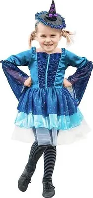 Produktbild von Hexenkleid mit Haarband-Hut, Farbe blau, Grösse M