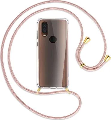 Produktbild von Handykette Backcover-Schutzhülle mit Band (Metall goldfarben) für Motorola One Vision - roségold