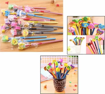 Produktbild von 24 Stück Kinder Bleistift mit Radiergummi, Bleistift Set von Tiere Sonne Schmetterling etc, HB Stifte Set für Geburtstag Party Kinderparty Schule Belohnungen