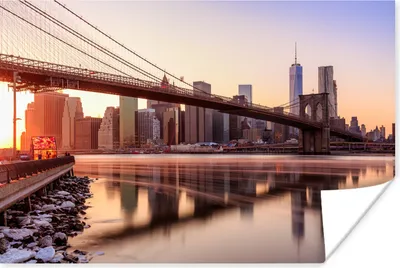Produktbild von MuchoWow® Poster Bunter Himmel über der New Yorker Brooklyn Bridge 120x80 cm - Bilder