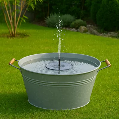 Image de Ensemble de fontaine solaire avec LED, comprenant une batterie - Bol de 45 cm de couleur sable
