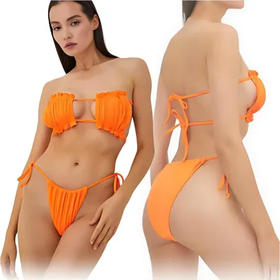 Immagine prodotto di Costume da bagno due pezzi bikini sexy tanga stringa allacciata L