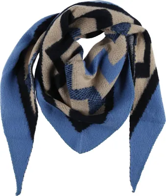 Produktbild von XXL Schal Damen Dreiecktuch Strickschal WInterschal mit Muster Blau/Weiß/Schwarz