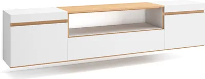 Produktbild von TV-Schrank, Lowboard, 200x35x45cm, Für TV-Geräte bis zu 80", Hängend, Weiß und Eiche Soft
