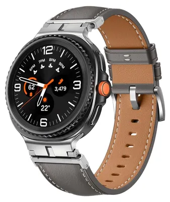 Produktbild von Für Samsung Galaxy Watch 8 / 8 Classic Leder Armband mit Metall Connector Grau / Silber