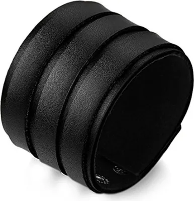 Produktbild von Armband für Herren, gefertigt aus schwarzem Leder, mit einer Breite von circa 2,5 cm