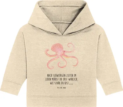 Produktbild von Mr. & Mrs. Panda Organic Baby Hoodie Tintenfisch 12. - 18. Monat - Natural Raw - Geschenk, Kapuzensweatshirt, Meerestier, Krake, Ozean, Wasser, Meer, Lustige Sprüche