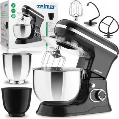 Produktbild von Leistungsstarke Küchenmaschine Zelmer 1200W 6 Geschwindigkeiten Planetarisch 2 Schüsseln Smart Mix
