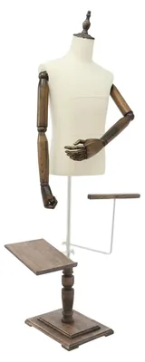 Produktbild von Herren-Schaufensterpuppe - Oberkörper-Mannequin - Höhenverstellbar 1,35–1,8 m - Holz - Abnehmbarer Schuhhalter - Hosenhalter - Braun