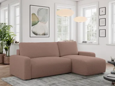 Produktbild von Boucle Stoff, Boucle Couch, Sofa mit Schlaffunktion und Bettkasten, Schlafsofa Boucle, Couchgarnitur Ecke Bettcouch, Boucle Stoff - ARGOS - Rosa Boucle