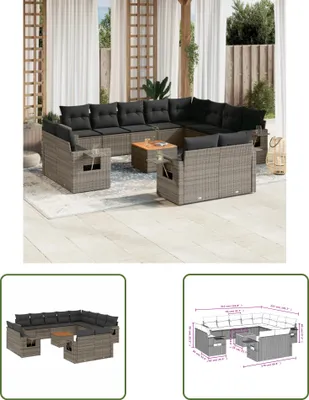 Produktbild von The Living Store 13-tlg. Garten-Sofagarnitur mit Kissen Grau Poly Rattan